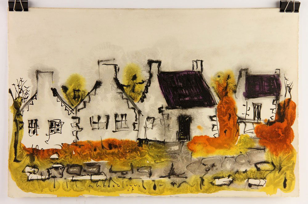 Beaulieu, Village Scene, Watercolor: Paul Vanier Beaulieu (1910 - 1996), village scene, watercolor, signed and dated lower left, 13 1/4" h x 18 3/4" w. Provenance: from a Florida estate.