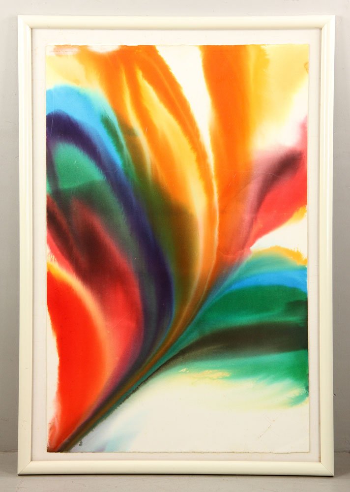 Mingolla, Abstract, Watercolor: Dom Mingolla (American, 20th century), abstract, watercolor on paper, signed, 26" h x 40" w (view), 31" h x 45" w (frame). Provenance: from a Florida estate.