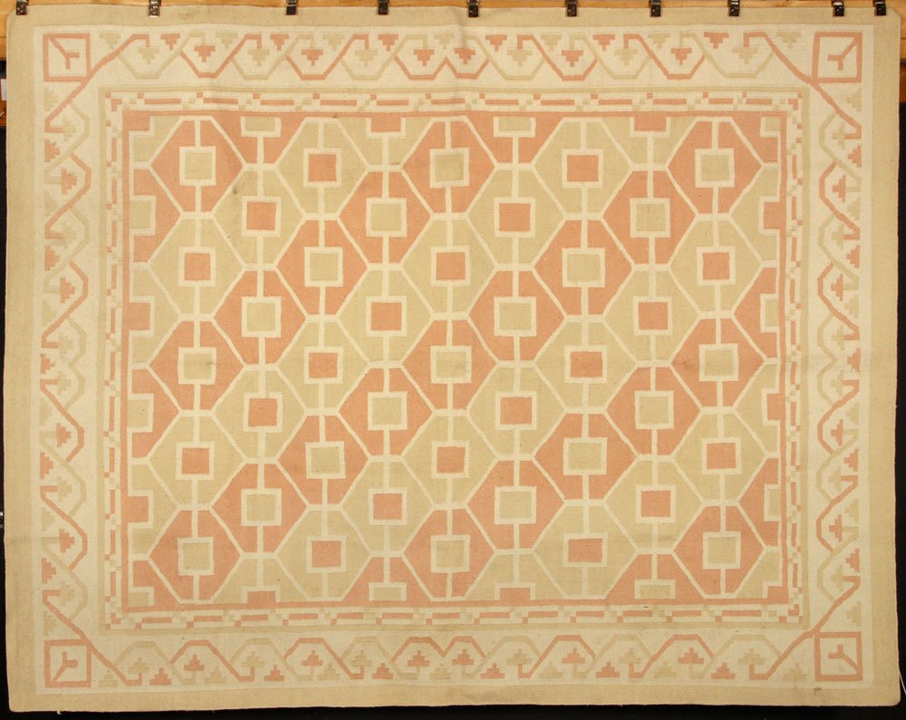 Dhurrie Rug: Indian dhurrie rug, 7' 8" x 10' 1/2". Provenance: From the collection of interior designer Thomas Britt.