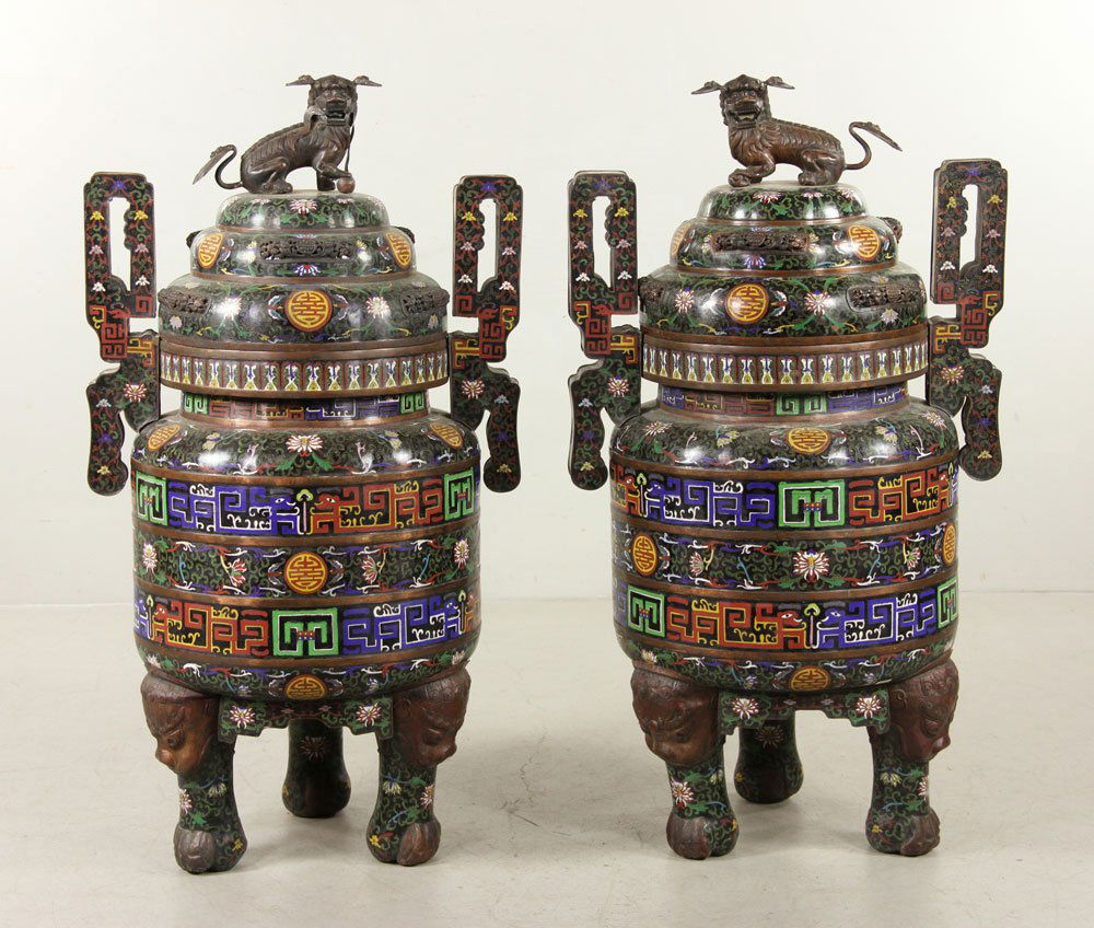 Pr. Chinese Qing Dynasty Enameled Bronze Urns (1 of 8)