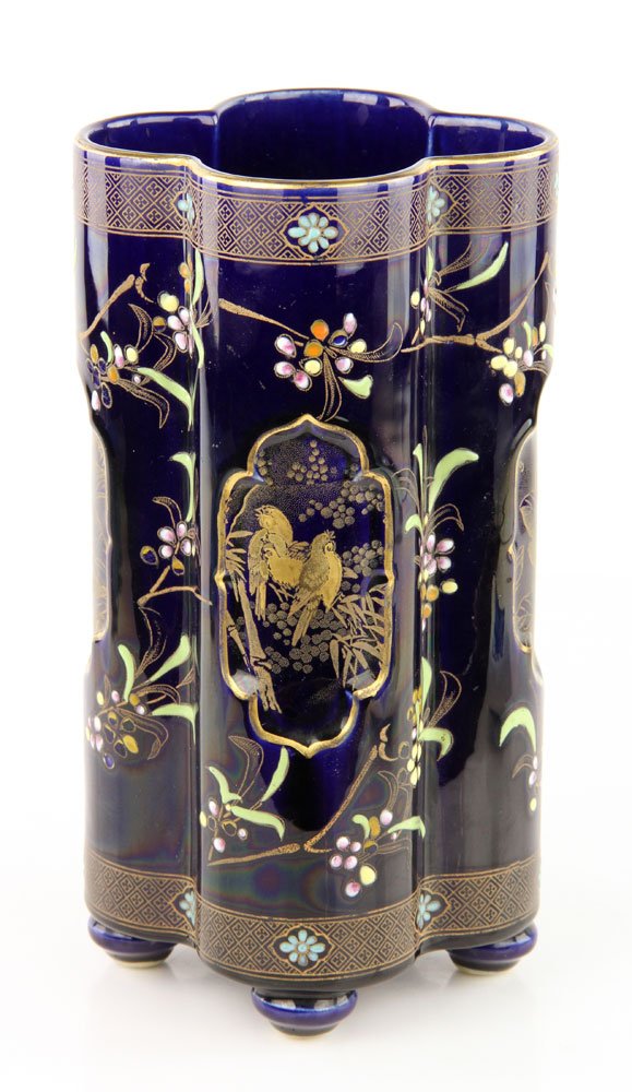 Boch Freres Cobalt Vase: Boch Freres Keramis vase, enameled with cobalt and gilded accents, 10" h. Provenance: from the lifelong collection of a Kansas City, Missouri family.
