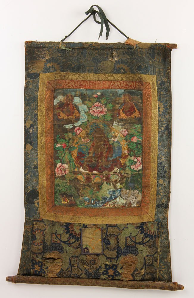 Early Chinese Thangka: Early Chinese Ming Dynasty thangka, silk brocade, 24" h x 14 1/4" w. Provenance: from the lifelong collection of a Kansas City, Missouri family.