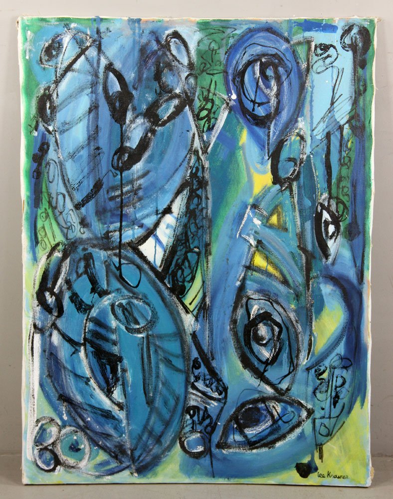 Attr. Krasner, Abstract, Oil on Canvas: Attributed to Lee Krasner, abstract, oil on canvas, signed lower right, 40" h x 30" w. Provenance: from the lifelong collection of a Kansas City, Missouri family.