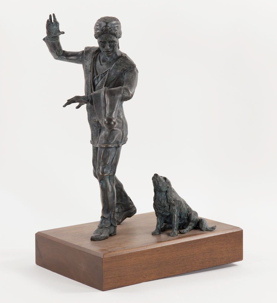 Bull, Le Grand David with Floating Ball and Blackie,: David F. Bull, Le Grand David with floating ball and Blackie, bronze, signed "AP", "D. Bull 2000", "TALIX" foundry mark, one of three editions, one wooden base, 20 1/2"h x 9 1/2"w x 14"d (including ba