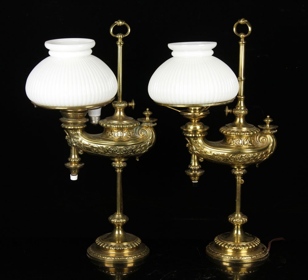 Pr. 19th C. German Brass Desk Lamps (1 of 4)