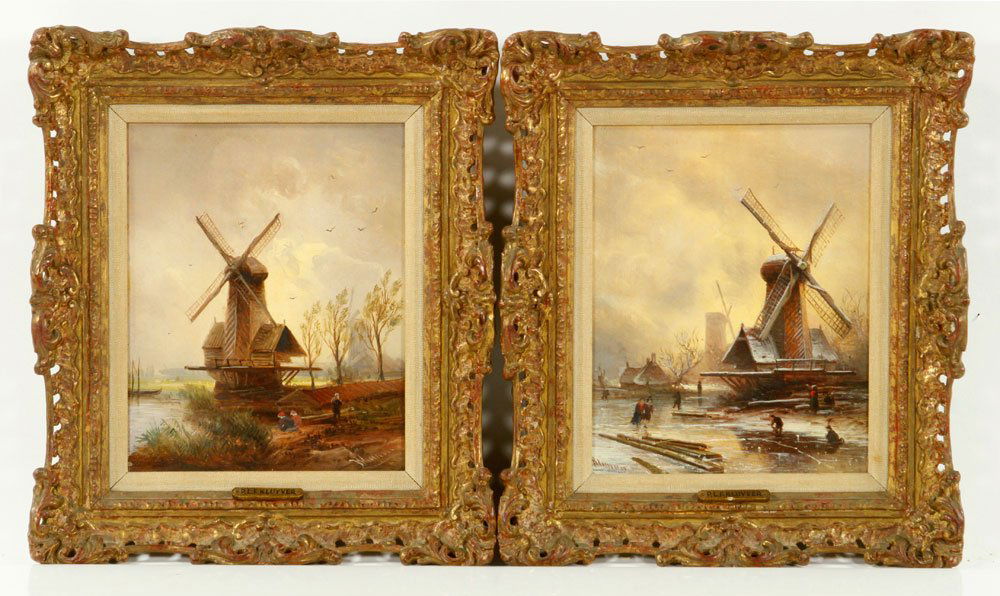 Kluyver, Windmills, 2 Oil on Wood Panels (1 of 10)