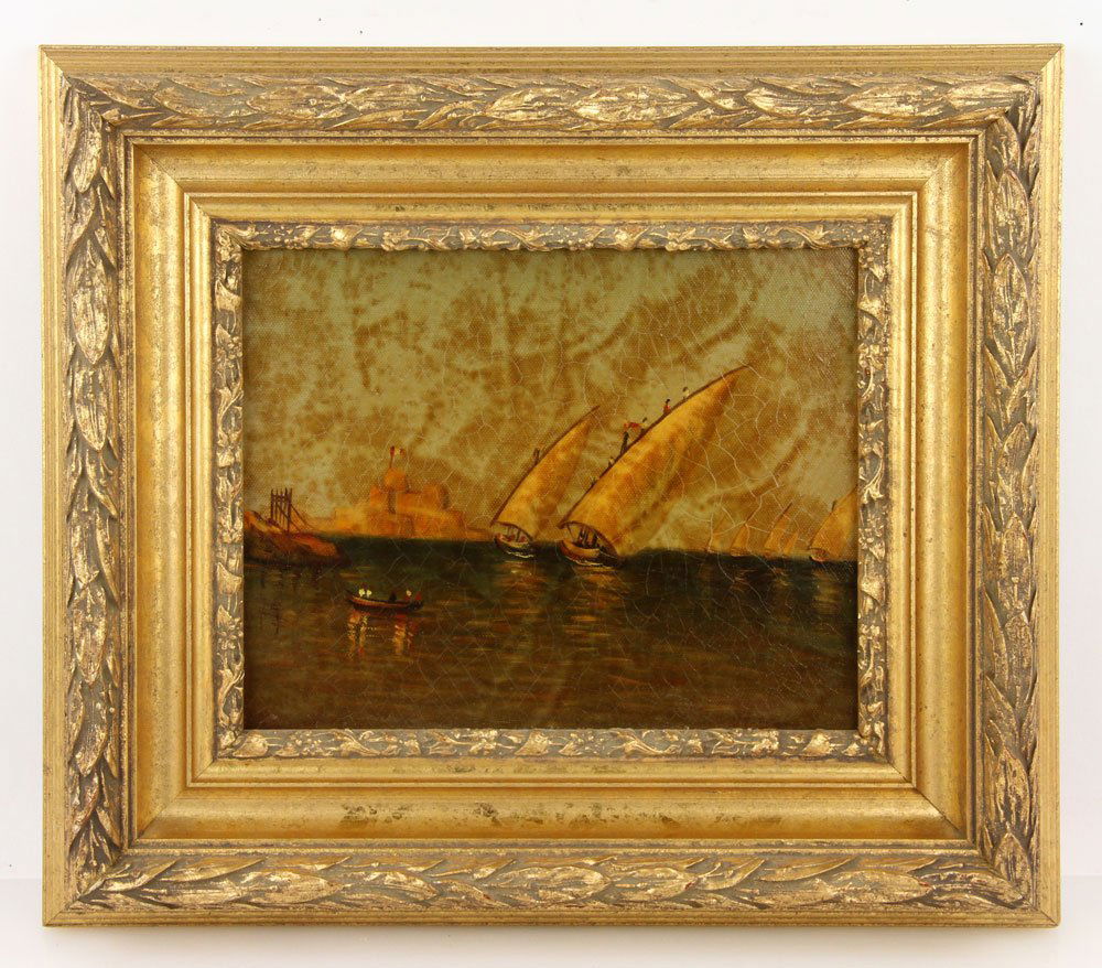 Walker, Sailboats Along French Coastline, Oil on Canvas (1 of 4)