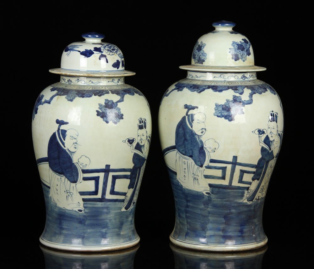 Pr. Chinese Blue and White Covered Jars (1 of 4)
