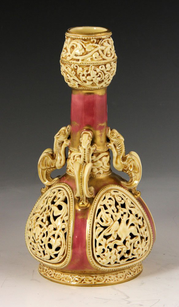 Zsolnay Vase: Zsolnay vase, porcelain, numbered 2950, 9 1/2" h x 5" w. Provenance: from a Florida estate.