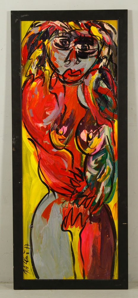 Keil, "Abstract," Oil on Masonite: Peter Keil (German, 1942-), "Abstract," oil on masonite, signed and dated '77, 48" h x 18" w (view), 51" h x 21" w (frame). Provenance: from a Florida estate.