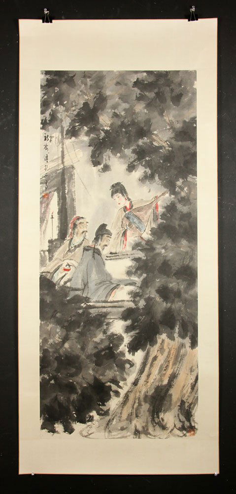 Chinese Watercolor Signed Fu Baoshi: Fu Baoshi, (Chinese, 1904-1965), Chinese watercolor painting on paper, signed "Fu Baoshi," 47" h x 20" w.