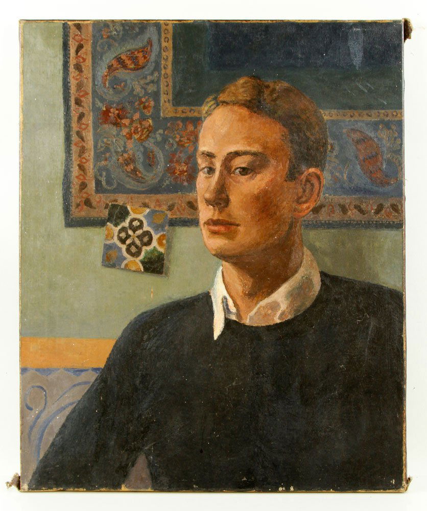 Quincy, Self-Portrait, Oil on Canvas: Edmund Quincy (American, 1903-1997), self-portrait, oil on canvas, unframed, having "Estate of Edmund Quincy" stamp verso, 24" h x 20" w. Provenance: from the estate of Edmund Quincy, thence from a Ma