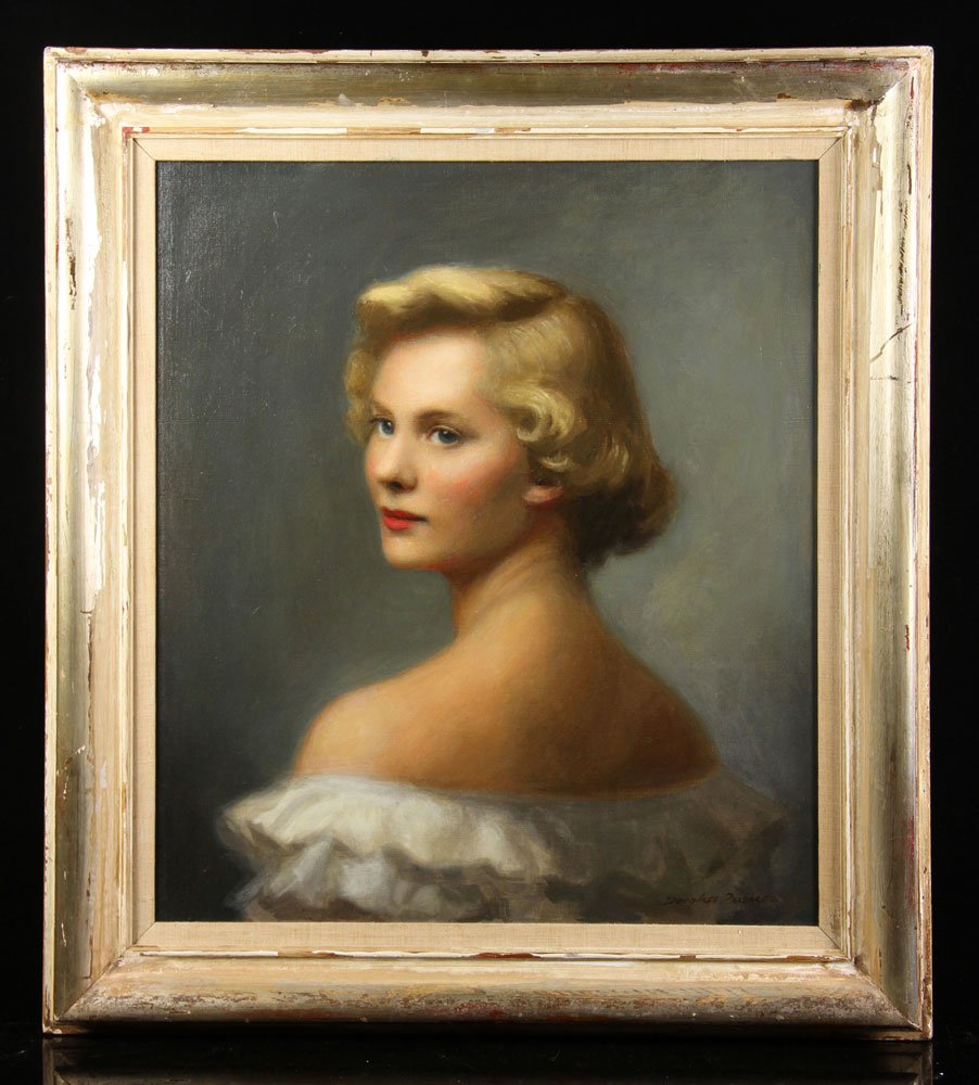 Parshall, Portrait of Jane Hall Noble, Oil: Douglass Parshall, (American, 1899-1990), portrait of Jane Hall Noble, oil on canvas, signed lower right, 23 in. (58.42 cm) H x 20 in. (50.8 cm) W (view), 29 in. (73.66 cm) H x 26 in. (66.04 cm) W (fr