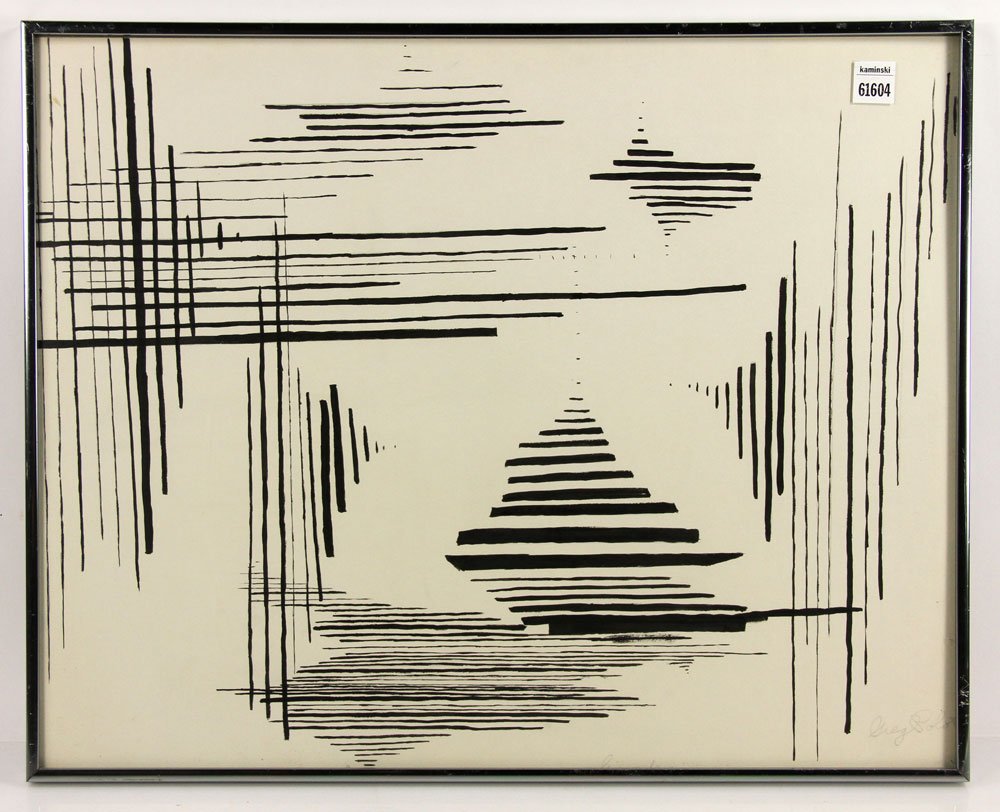 Polot, Lines, Ink on Paper: Greg Polot, lines, ink on paper, signed in pencil lower right, 18 1/2" h x 23 1/2" w. Provenance: from a California estate.