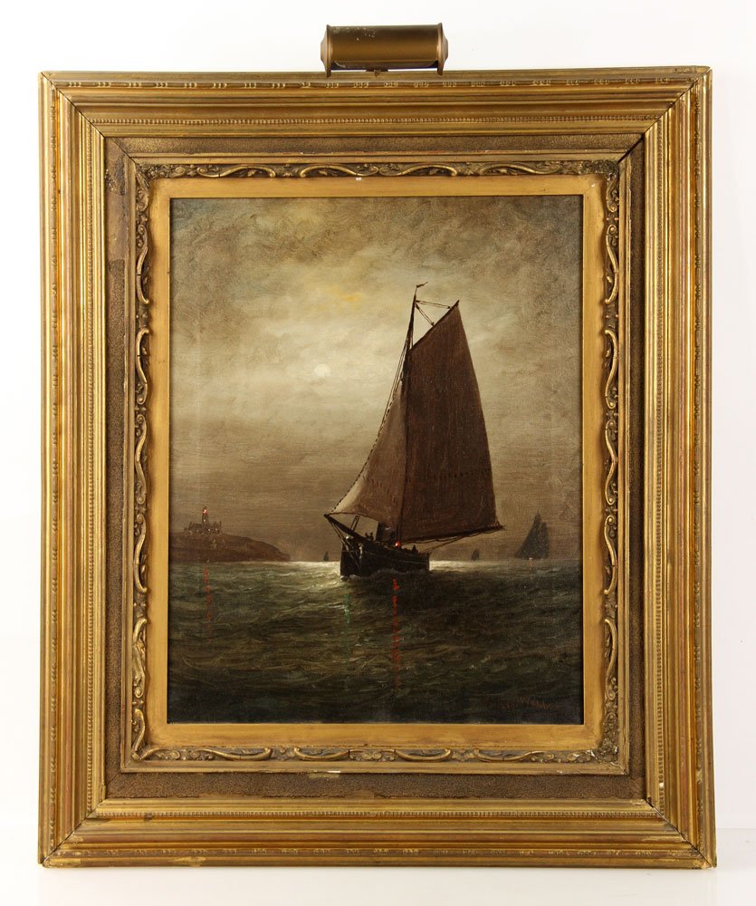 Webber, Moonlit Sailing Ships, Oil (1 of 7)