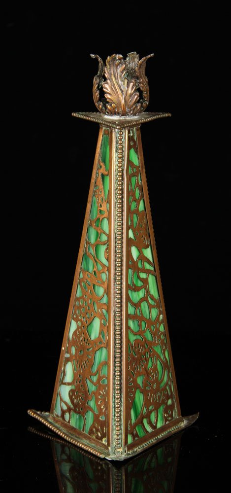 Tiffany Style Copper and Slag Glass Candlestick (1 of 4)