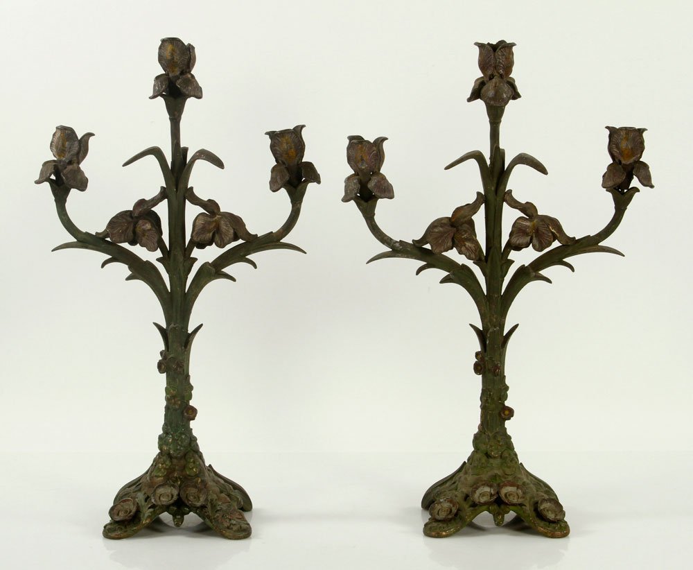 Pr. Art Nouveau Bronze Candlesticks (1 of 4)