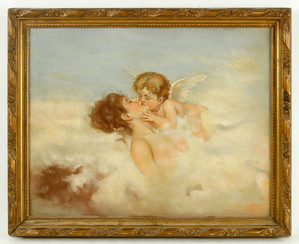19th C. Angel's Kiss Oil Painting (1 of 4)