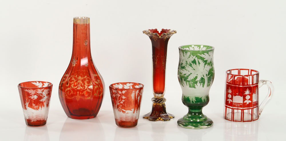 Lot of Six 19th C. Bohemian Glass Pieces (1 of 5)