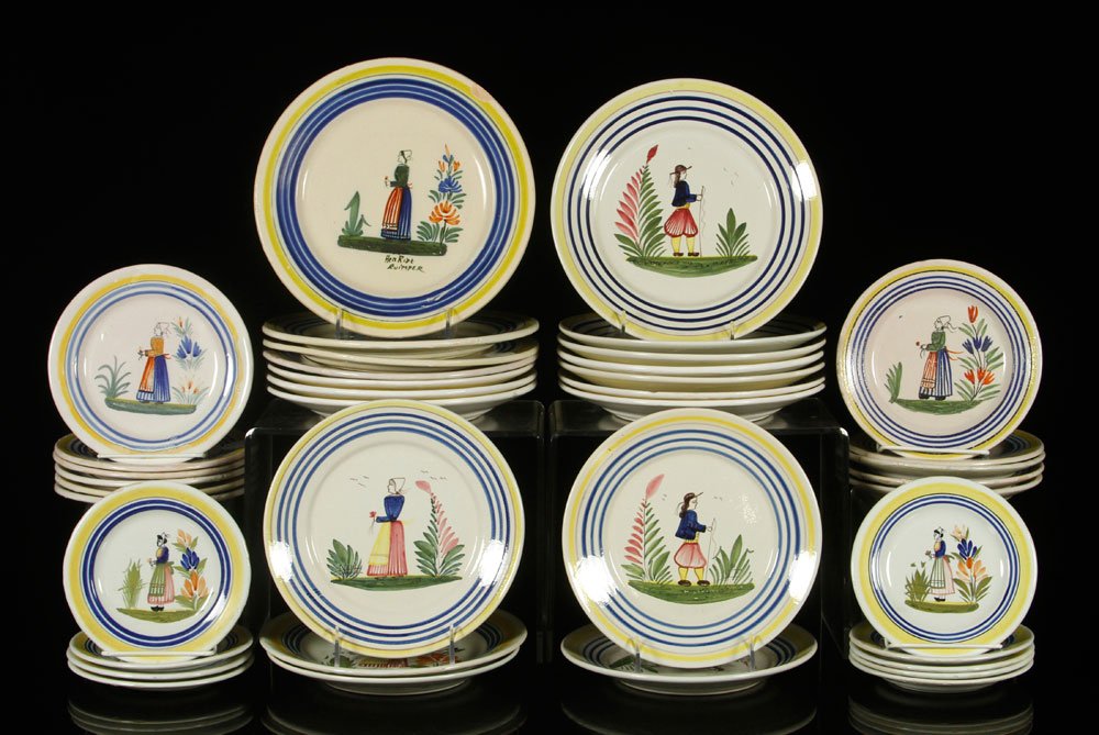 Lot of 37 Pieces Henriot Quimper Plates (1 of 6)