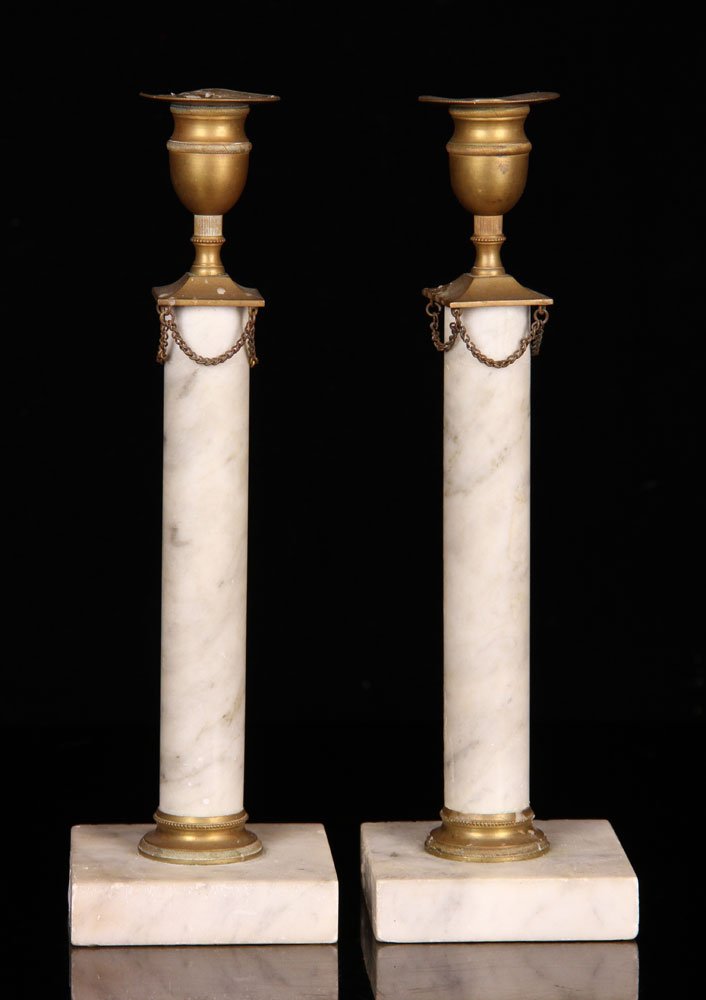 Pr. Marble and Brass Candlesticks (1 of 4)
