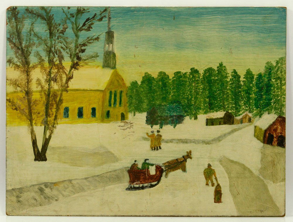 Winter Scene with Church, Oil on Board (1 of 8)