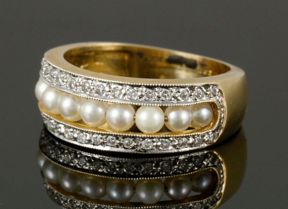 14K Gold, Diamond and Pearl Ring (1 of 4)
