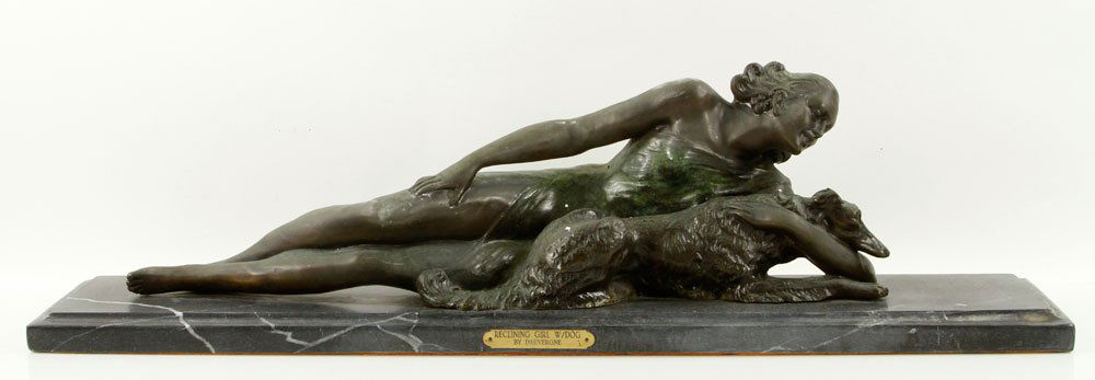 20th C. French, Woman with Dog, Bronze (1 of 4)