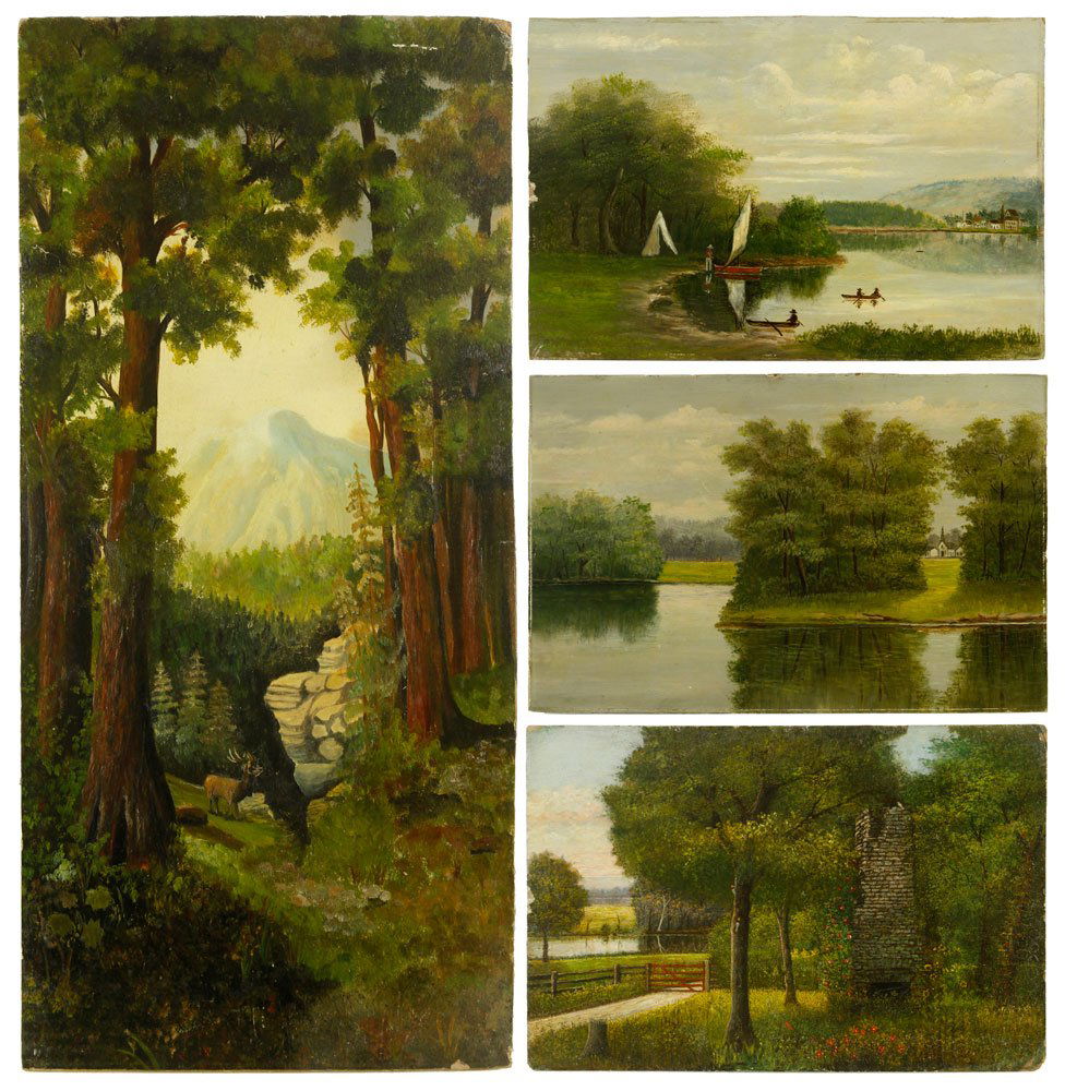 Four 19th C. American Paintings, Oil on Artist Board (1 of 10)