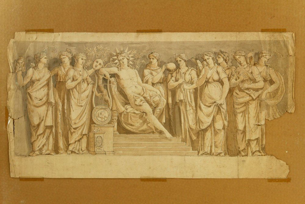 19th C. Classical Drawing: 19th century classical drawing, signed "Hillgrem," 15" h x 29 1/2" w. Provenance: From the estate of the late Harry Reed Everson, an avid collector from Marblehead, Massachusetts.