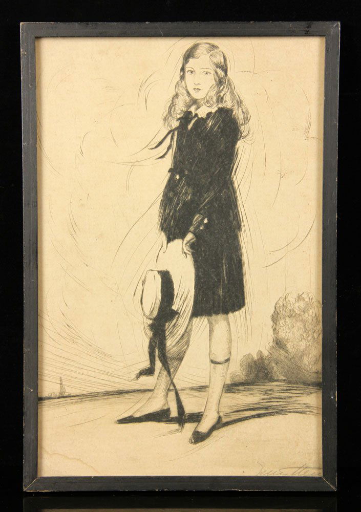 American School, Girl with Hat, Etching (1 of 4)