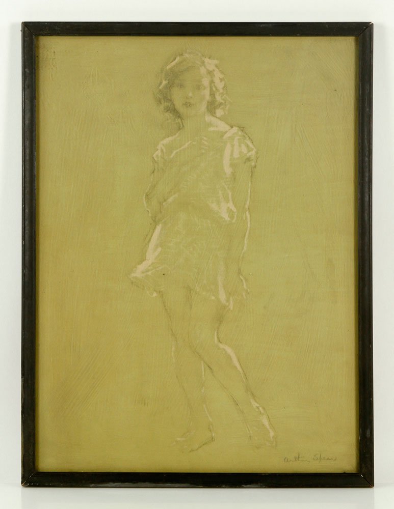 Spear, Drawing of a Young Girl: Arthur Spear, drawing of a young girl, signed, 17" h x 13" w. Provenance: From the estate of the late Harry Reed Everson, an avid collector from Marblehead, Massachusetts.