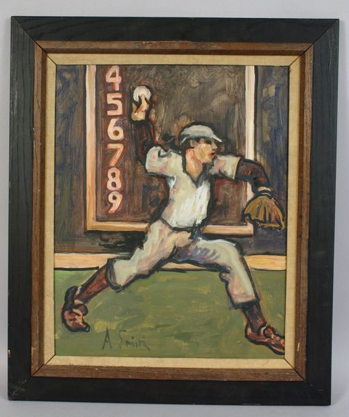 SIGNED ARTHUR SMITH, NY YANKEE PLAYER, O/B: Arthur Smith (American, d.1972), New York Yankee baseball player, o/b, 20" x 16", framed 25 1/2" x 21 1/2", signed LL. Good condition.