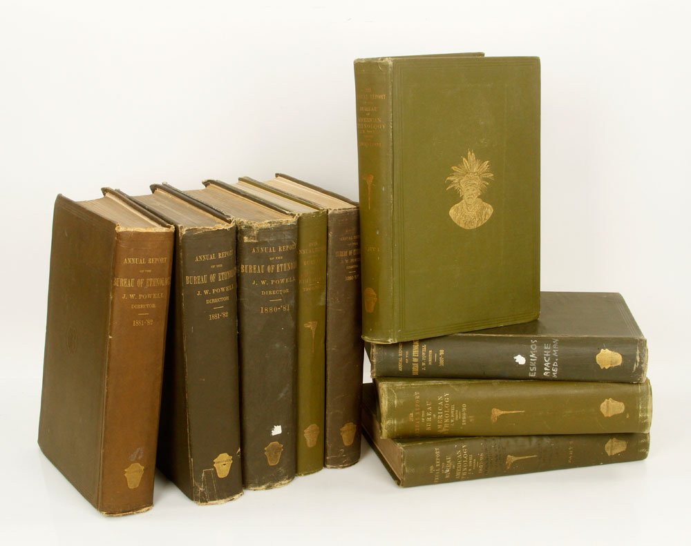 "Annual Report of the Bureau of Ethnology," 9 Vol.: Nine volumes of the "Annual Report of the Bureau of Ethnology," published by the Washington Government Printing Office, J. W. Powell Director, years included: 1880-1881, 1881-1882, 1886-1887, 1887-188
