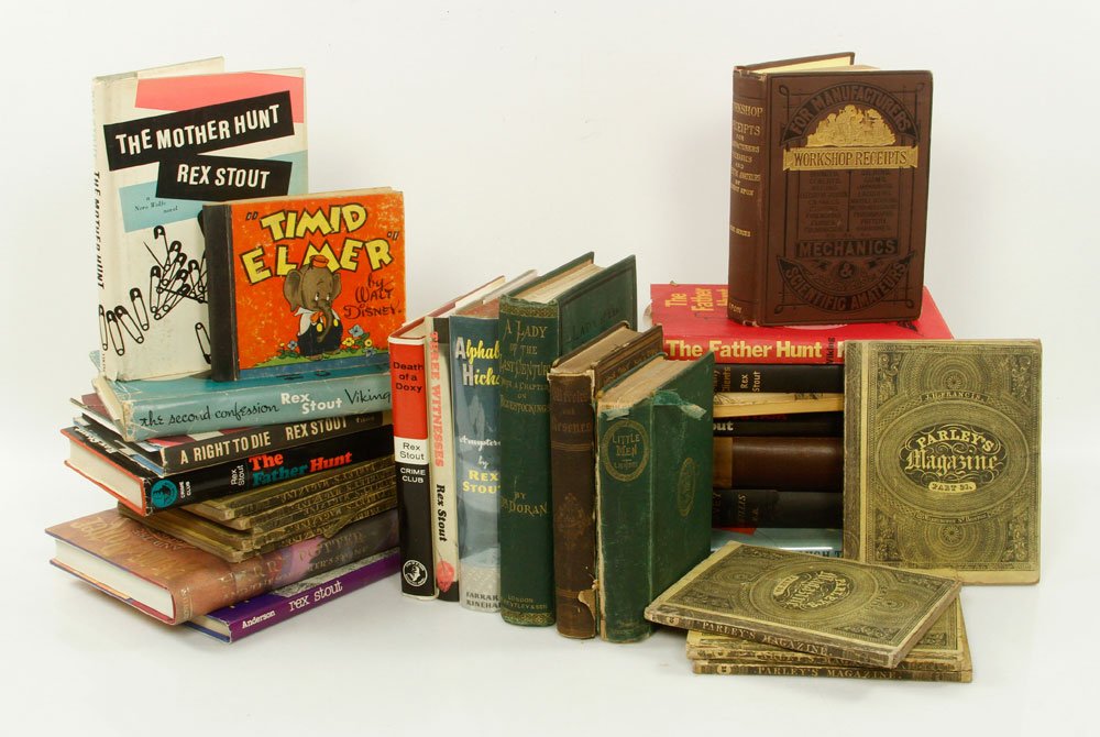 Lot of 30 Books: Lot of approximately thirty books, including a number of first editions, specific titles to include: "Mother Hunt" and other "Rex Stout" first editions by David R. Anderson; nine volume set of "Parley