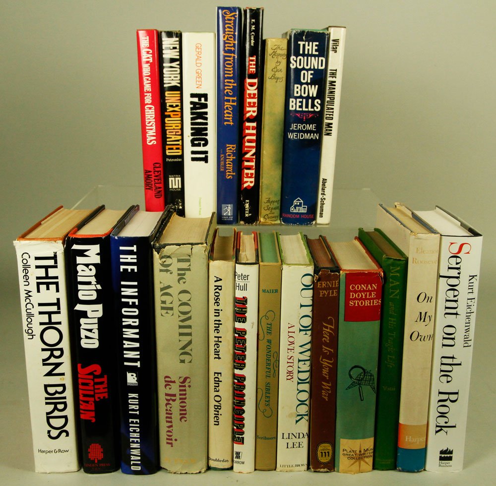 Lot of 21 Books: Lot of twenty-one novels, sample of titles includes: Faking It by Gerald Green; The Coming of Age by Simone de Beauvoir; A Rose in the Heart by Edna O'Brien; Out of Wedlock by Linda Lee; The Thorn Bir