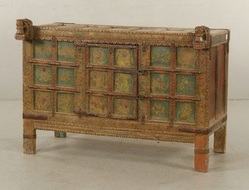 Asian Polychrome Carved Chest (1 of 4)