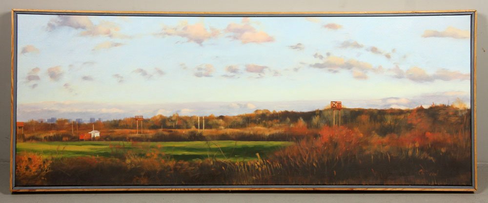 Smith, "Landing Lights," Oil on Canvas: Clifford Smith (American, born 1951), "Landing Lights," oil on canvas, signed, 18" h x 48" w. Provenance: from a Florida estate.