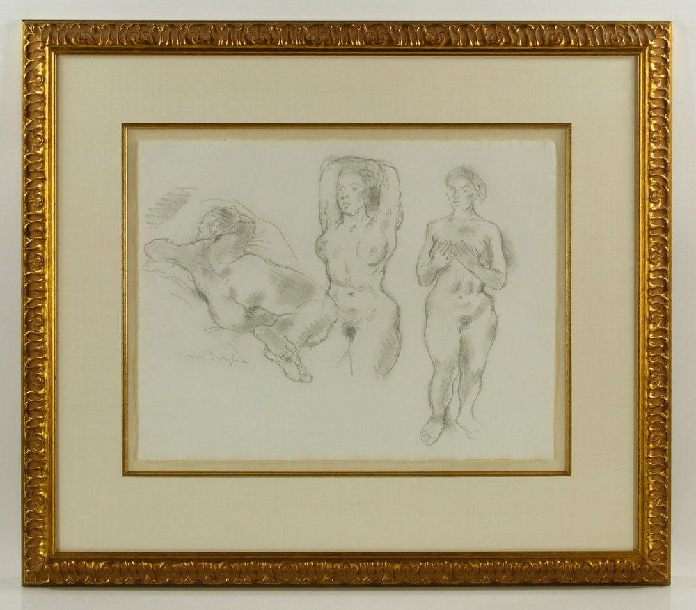Soyer, Three Figures, Pencil: Moses Soyer (American, 1899-1974), three figures, pencil on paper, 15 3/4" h x 20 1/2" w. Provenance: from a Florida estate.