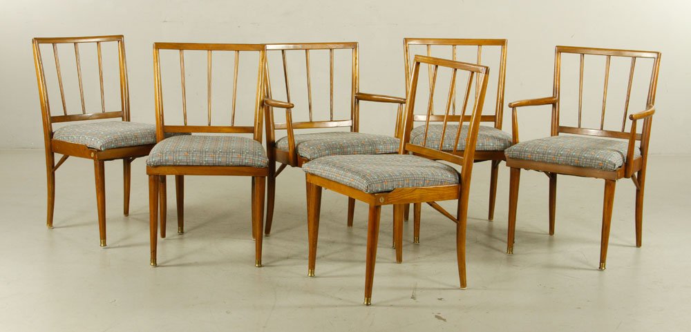 John Stuart Style Dining Chairs: John Stuart style dining chairs, 32 1/2" h x 21" w. Provenance: From a Massachusetts collection.