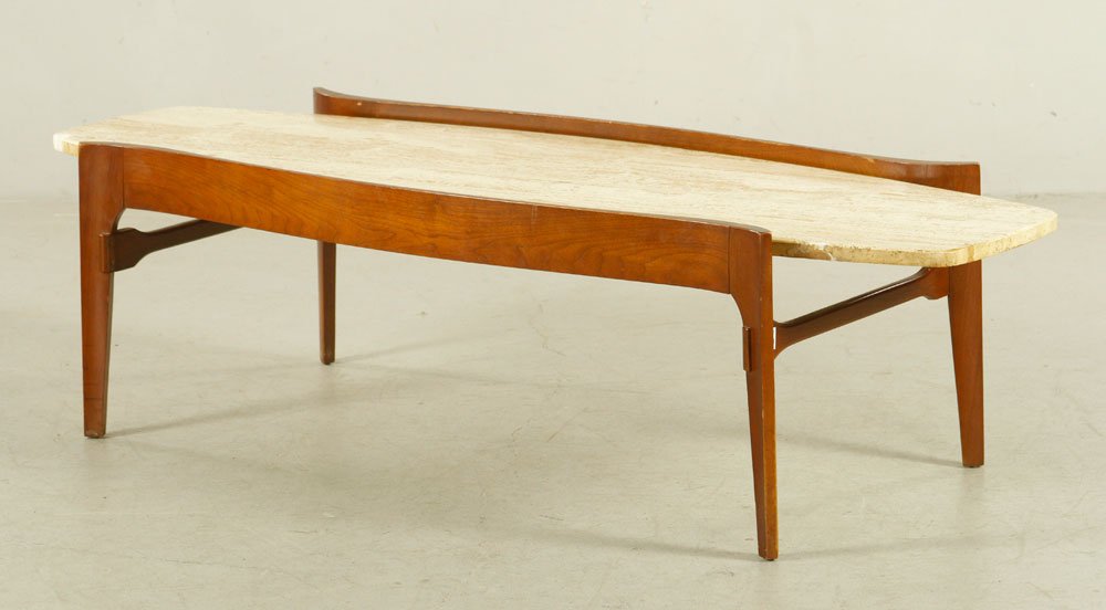 Bertha Schaefer Travertine Table: Bertha Schaefer Travertine table, 15" h x 53 1/2" w x 19 1/2" d. Provenance: From a Massachusetts collection.