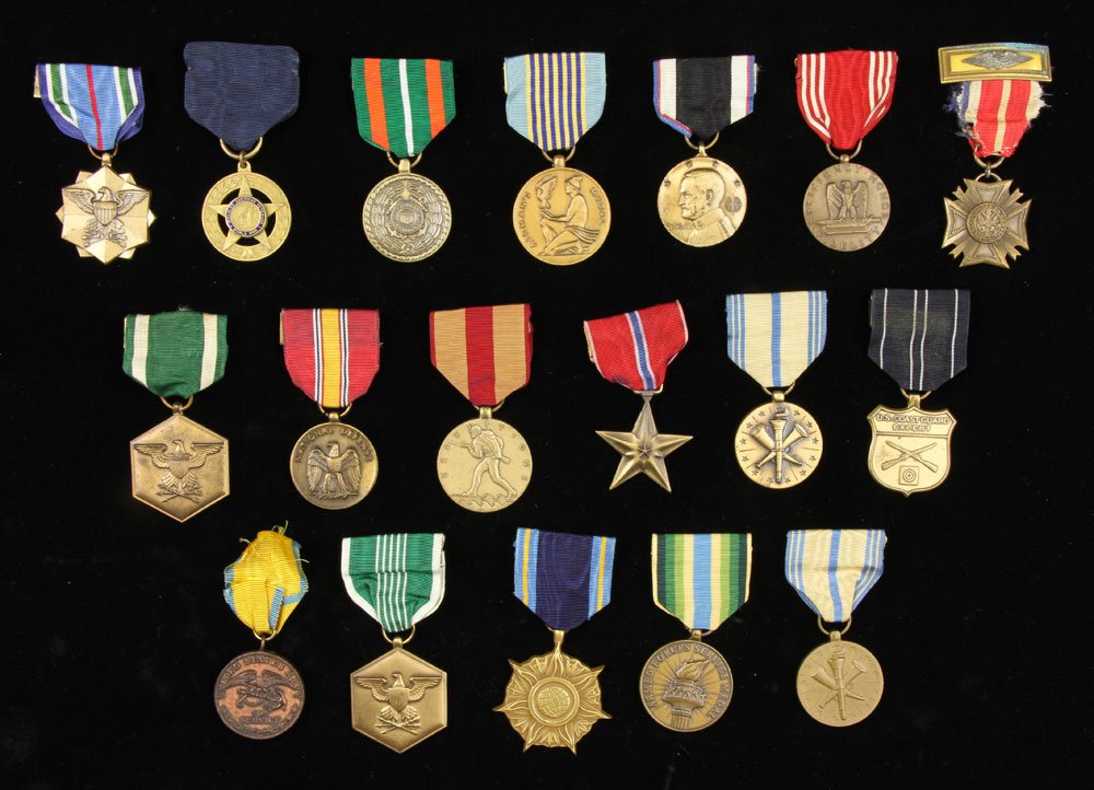 Lot of Military Medals: Lot of military medals. Provenance: From the estate of film, television and stage performer Raymond Kyle-Koscuik. Originally from New York, Kyle settled in West Hollywood, California during the early