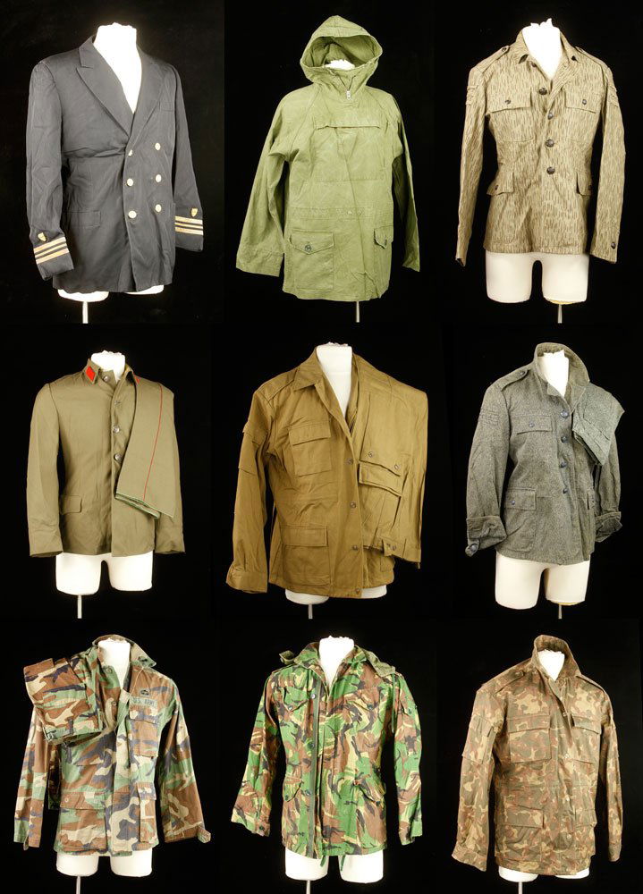 Lot of Camouflage and Other Uniforms: Lot of camouflage and other uniforms, mostly 1950s-1960s. Provenance: From the estate of film, television and stage performer Raymond Kyle-Koscuik. Originally from New York, Kyle settled in West Holly