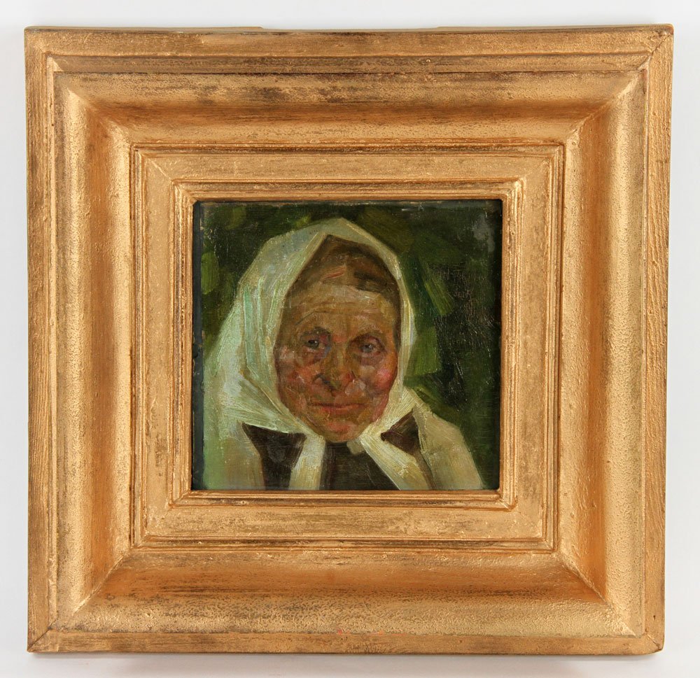 Fuchs, Portrait of a Woman, Oil on Canvas: Hermann Fuchs (German, 1871 - date unknown), portrait of a woman, oil on canvas, artist identified verso; 8 1/2" h x 9" w (view), 17 1/2" sq (frame). Provenance: From a Palm Beach collection.