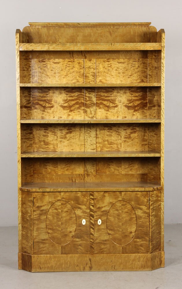 Swedish Art Deco Cabinet or Bookcase: Art Deco cabinet or bookcase, Swedish, circa 1930's, figured birch, 74" h x 43 1/2" w x 14" d. Provenance: From a Rhode Island estate.
