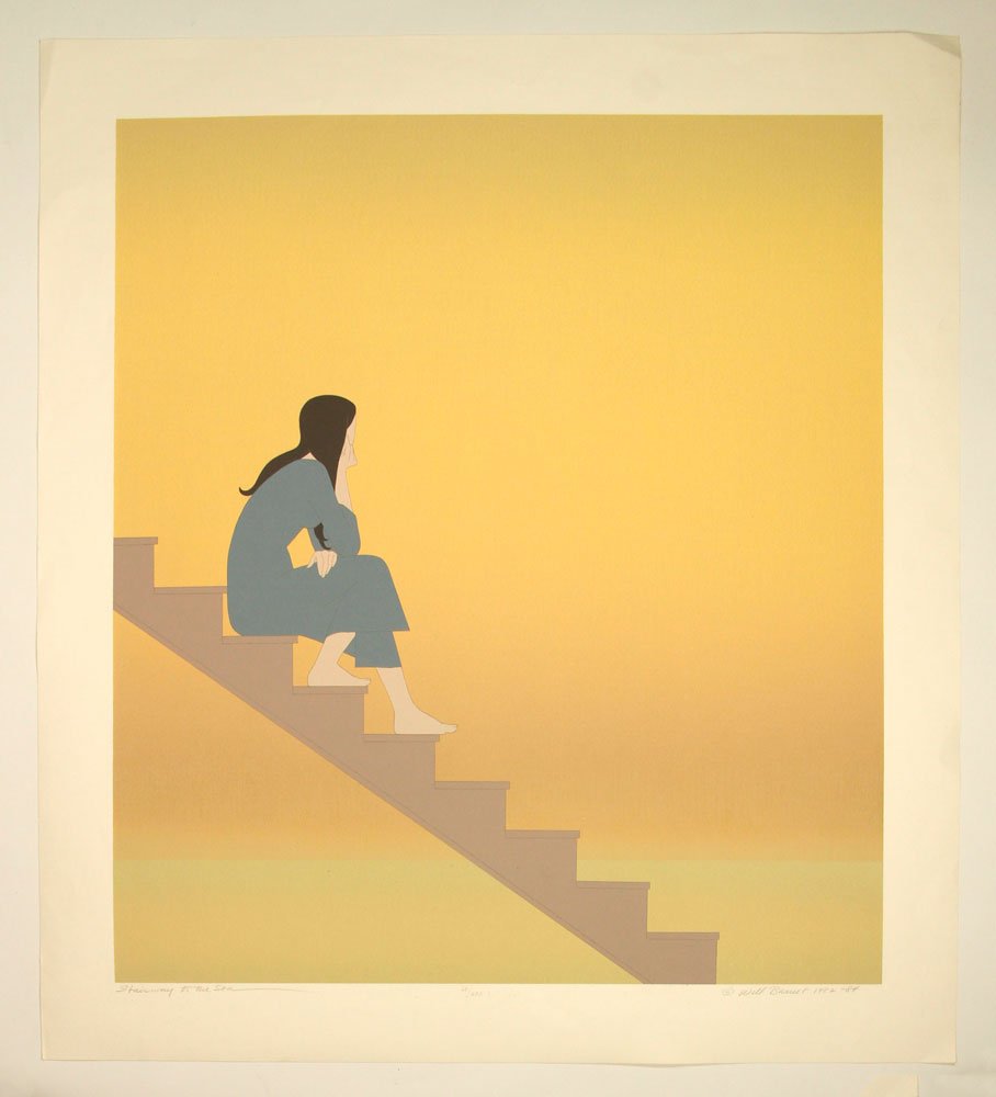 Barnet, "Stairway to the Sea," Lithograph: Will Barnet (American, 1911-2012), "Stairway to the Sea," lithograph, limited edition, titled lower left, editioned 68/250 lower center, signed and dated "1982-84" lower right, all in pencil, Styria b