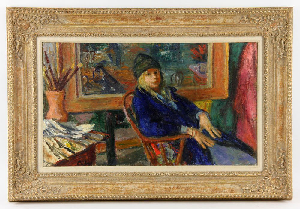 Philipp, "Janis," Oil on Canvas: Robert Philipp (American, 1895-1981), "Janis," oil on canvas, circa 1971, 17" h x 29 1/2" w (view), 26 1/2" h x 39" w (frame). Provenance: from the estate of Baroness Mary McFall de Gunzburg of New Yo