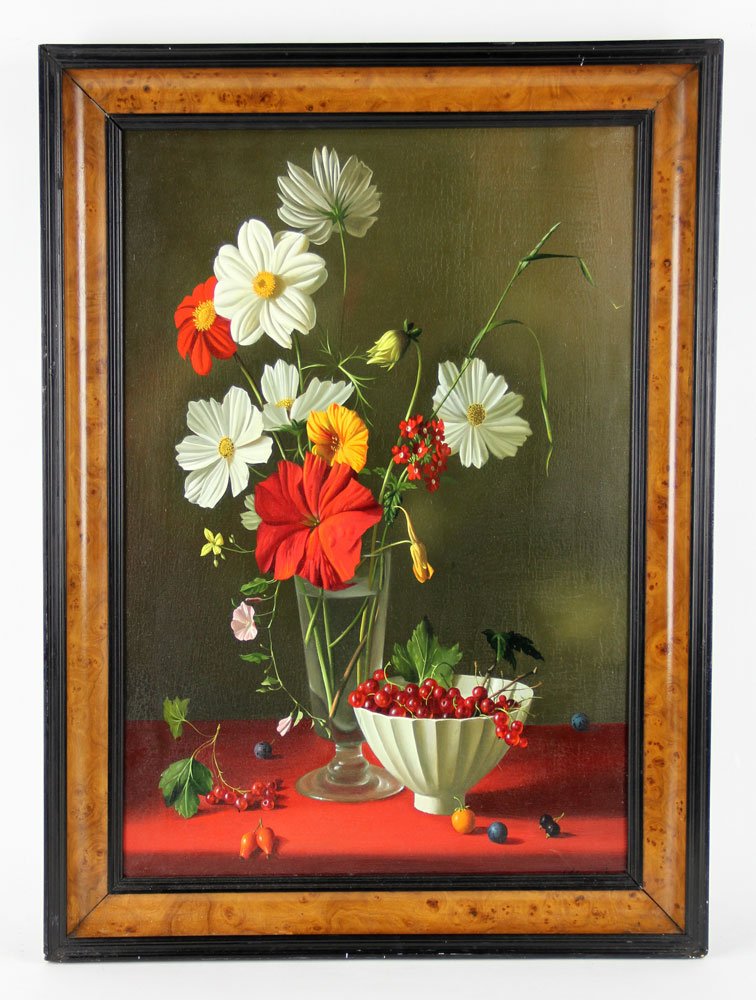 Renard, Still Life, Oil on Canvas: Fernand Renard (French, 1912-?), photorealistic still life, oil on canvas. Provenance: from the estate of Baroness Mary McFall de Gunzburg of New York City, New York and Miami Beach, Florida.