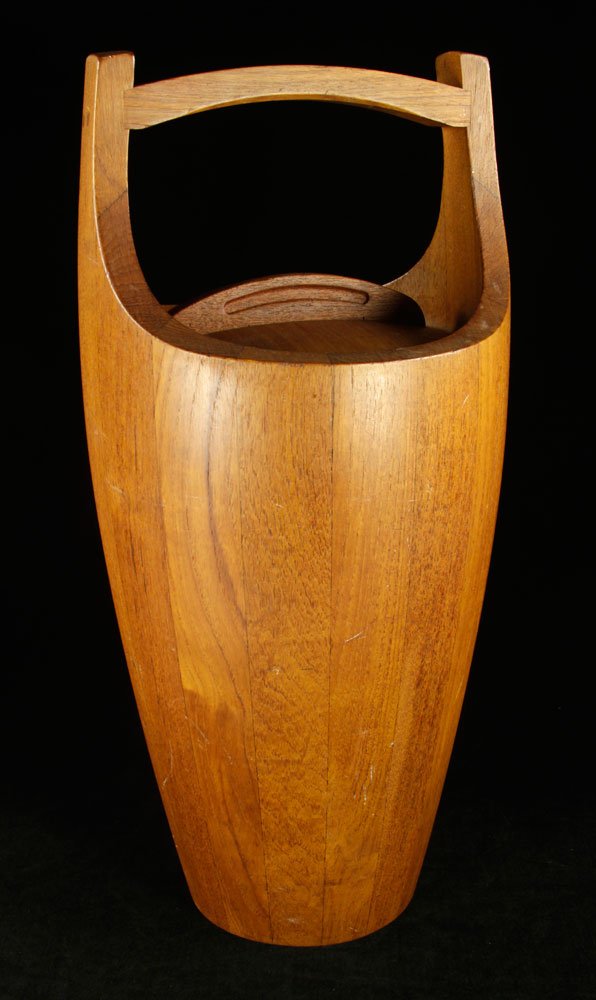 Dansk Designs Teak Ice Bucket: Dansk Designs ice bucket, teak, base marked, 19 1/2" h x 9" w.