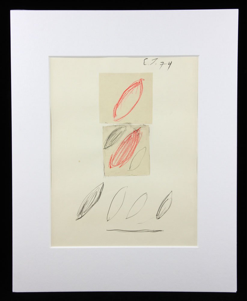 After Twombly, Mixed Media and Collage: After Cy Twombly, mixed media and collage, initialed and dated '74 upper right, 15 1/8" h x 10 3/4" w (sheet). Provenance: From a Texas estate.